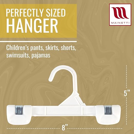 8in White Kids Pants Hangers with Non-Slip Clips (100 Pack) | Kids Pants Hangers with Non-Slip Clips for Pants, Skirts & Bottoms, 8-Inch White Sturdy Plastic, Space-Saving for Closets - Image 3