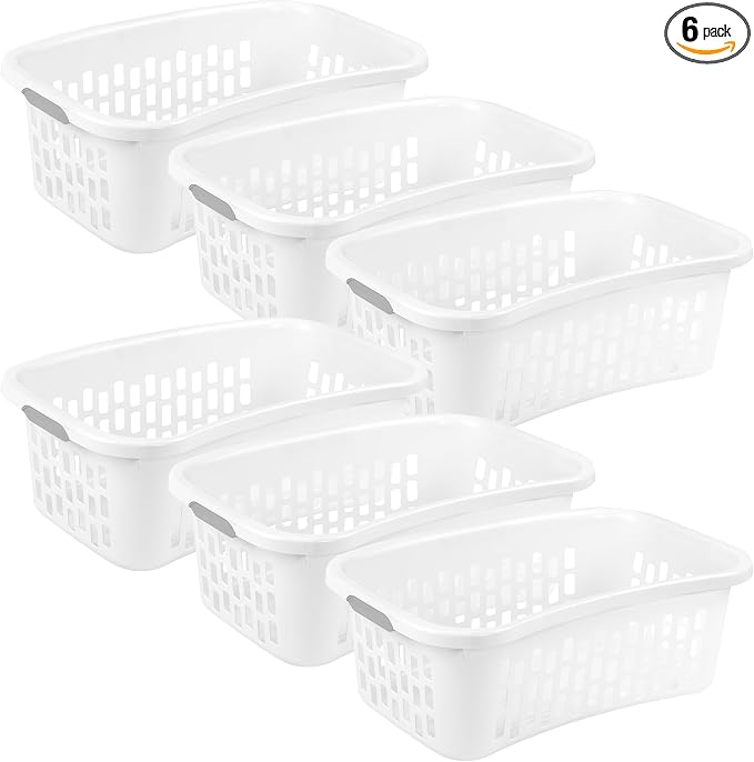 Sterilite HipHold Laundry Basket, Plastic Rectangle Clothes Hamper, 6 Pack | 1.5 Bushel Capacity, White, Bin with Comfort Grip Handles & Reinforced Rim by Sterilite