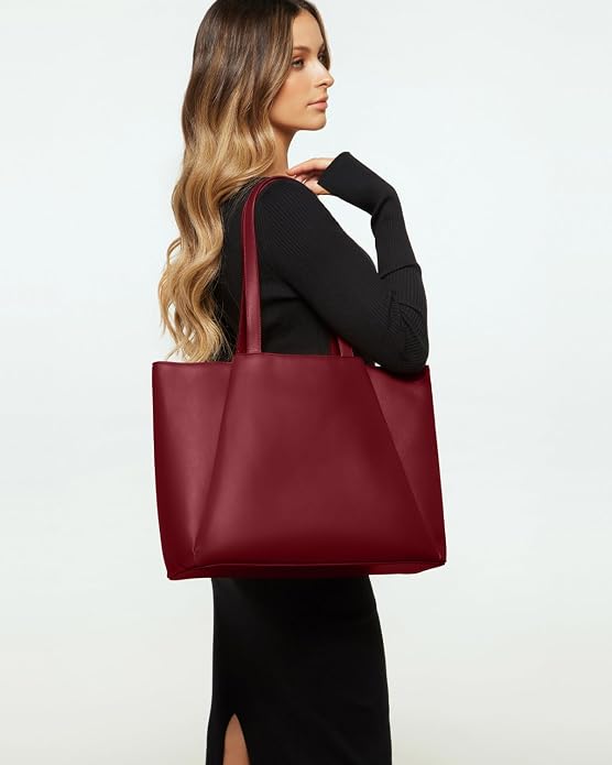 Work Tote Bags for Women 15.6 Inch Laptop with Zip Compartments | Vegan Leather Strcutured Professional Briefcase for Office, Meeting, Business with Padded Sleeve for Computer, water bottle - Image 2