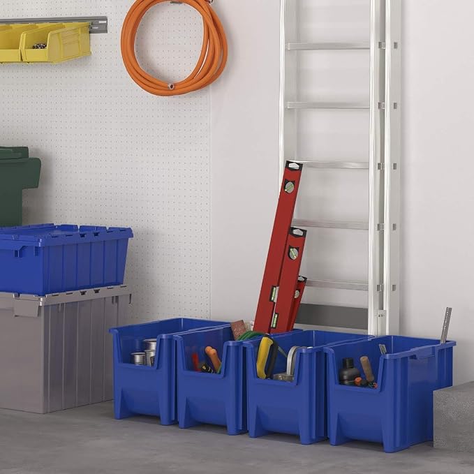 Akro-Mils 13014 Stak-N-Store Stackable Storage Bins, Heavy Duty Garage Storage Containers, Open Front Plastic Organizer for Tools, Shelves, Closet Organizer, 17-/12" x 11" x 12-1/2", Blue, 4-Pack - Image 2