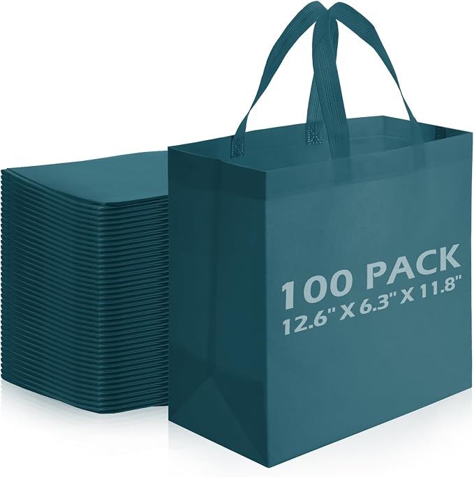 Reginary 100 PCS Non Woven Tote Bags Bulk,Dark Green | Reusable Shopping Bags with Handles, Stores, Groceries Markets, Events Gift, Party Supplies by Reginary
