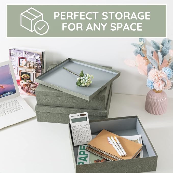 Soul & Lane - Gray Kraft Decorative Storage Boxes with Lids, Set of 3 | Paper Document Storage Box Set for Photos, Albums and Keepsakes, Large Cardboard Memory Organizers for Home Decor - Image 5