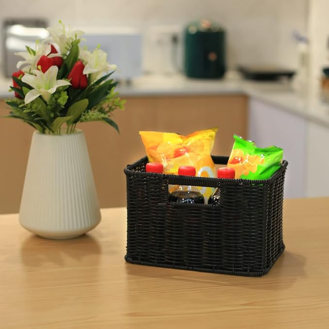 HOONEX Large Wicker Baskets for Storage, Woven Plastic With Dual Handles, Set of 3, Black - Image 6