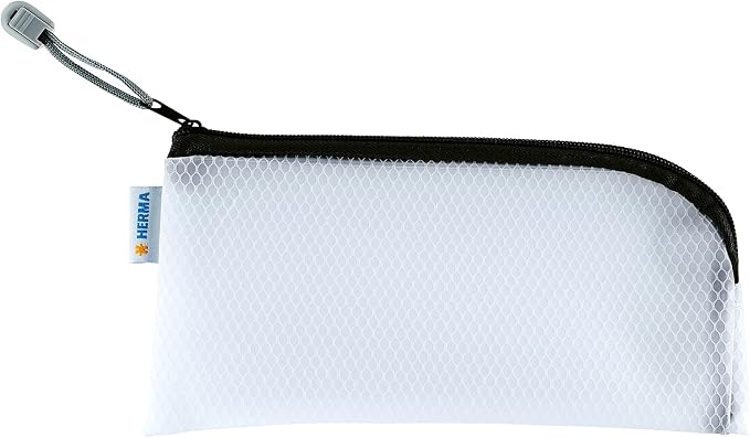 Herma 20020 Zip Cosmetic Bag, transparent (23 x 11 cm) small zippered travel pouch for mobile phone, charging cable, cosmetics, pens, keys, clear toiletry bag with zipper in black by HERMA