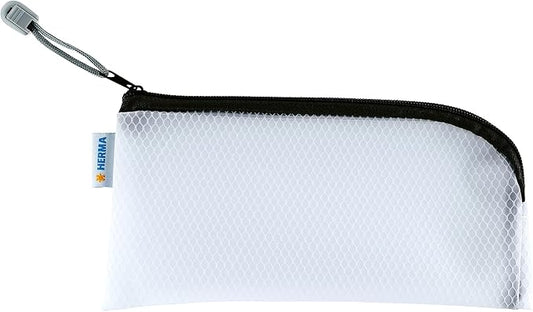 Herma 20020 Zip Cosmetic Bag, transparent (23 x 11 cm) small zippered travel pouch for mobile phone, charging cable, cosmetics, pens, keys, clear toiletry bag with zipper in black by HERMA
