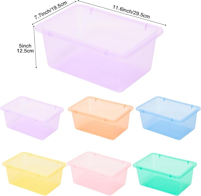 Zonon 12 Pcs Plastic Cubby Storage Bin Back to School Classroom Cubby Organization Storage Container with 1 Pack Self Adhesive Label for Office School Library(Clear Macaron Color,11.61 x 7.68 x 4.92) - Image 2