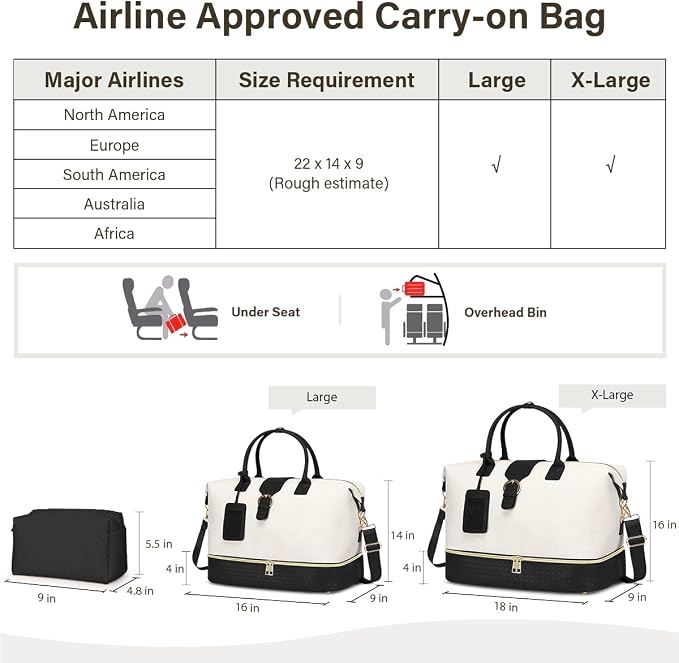 Leather Weekender Bags for Women, Travel Duffel Bag PU Overnight Bag Carry On Tote Bag with Shoe Compartment Wet Pocket - Image 6