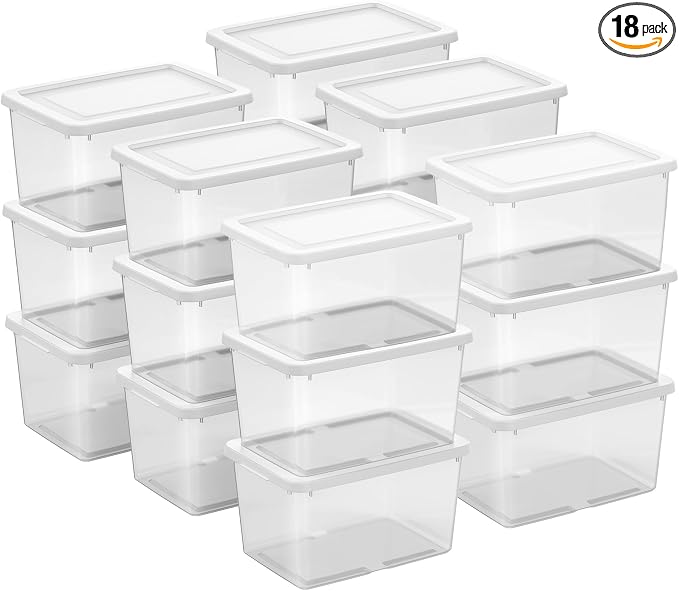 Sterilite Storage Box, Stackable Clear Plastic Bins, 20 Quart, 18-Pack | Heavy-Duty Organizing Containers with Snap-On Lids for Closet, Bathroom, and Office by Sterilite