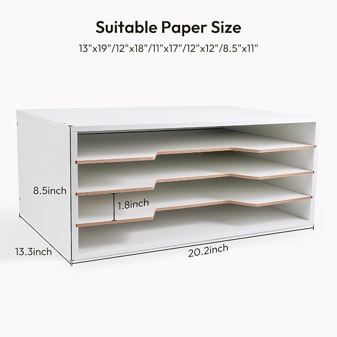 12x18 Construction Paper Organizer, 4-Tiers Paper Storage Shelf | Adjustable Wooden Desk Organizer, Stackable File Holder and Letter Tray for Office, Home, Classroom - Image 2