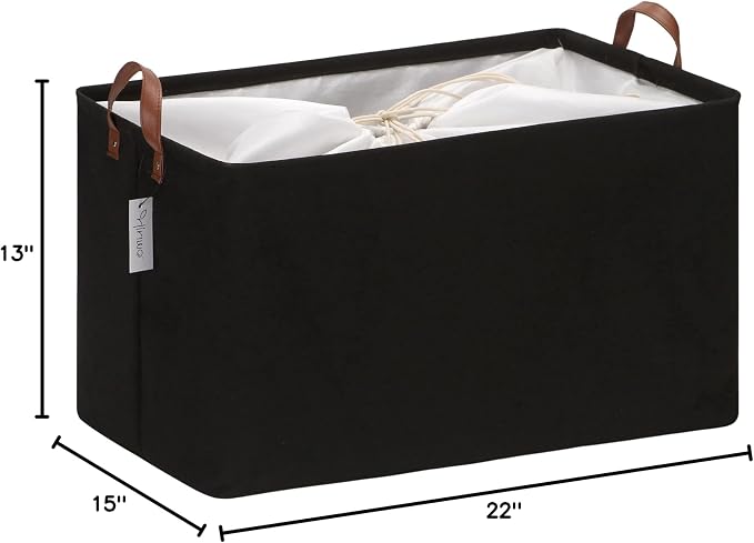 Hinwo 70L Extra Large Canvas Storage Bin with Lid and Handles | Collapsible Fabric Basket, Closet Shelf Organizer, Container for Clothing, Blankets, Toys, Bedding (Black) - Image 6