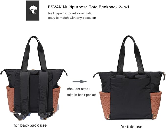 Diaper Tote Bag Totepack Backpack 2 in 1 for Women Multifunctional Large Capacity with Insulated Pockets Travel | Multifunctional - Image 3