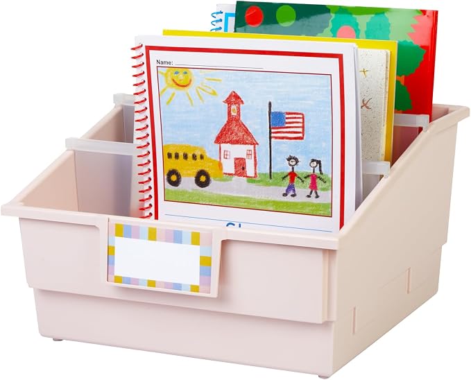 Really Good Stuff Picture Book Classroom Library Bins with Dividers, 6-Pack | Sand, 13.5 in W x 13.5 in D x 7.75 in - Image 2