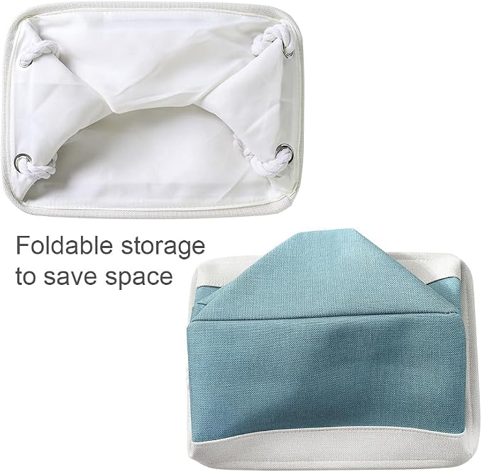 Fabric Storage Bin with Handles,Storage Basket for Home Storage and Organization, Shelf Basket with Cover for Living Room Bedroom Closet（White & Green Large,15.7L*11.8W*8.3H - Image 6