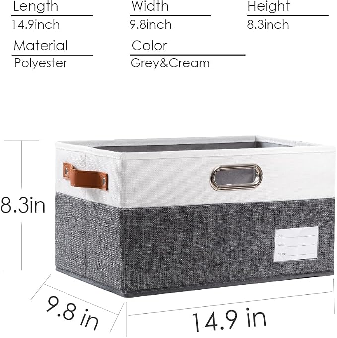 Foldable Storage Bins with Handles [3-Pack] Fabric Collapsible Storage Boxes Baskets Cubes Containers with Handles for Closet Living Room Bedroom (Grey & White 14.9x9.8x8.3'') - Image 4