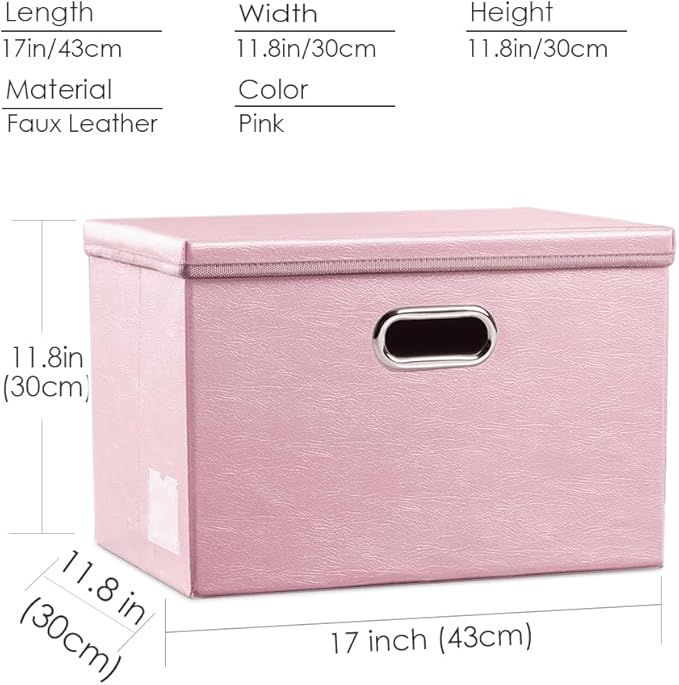 Large Stackable Storage Bins with Lids [5-Pack] Leather Fabric Foldable Storage Boxes Organizer Containers Baskets Cube with Cover for Bedroom Closet Office Nursery Pink (17.7x11.8x11.8) - Image 5