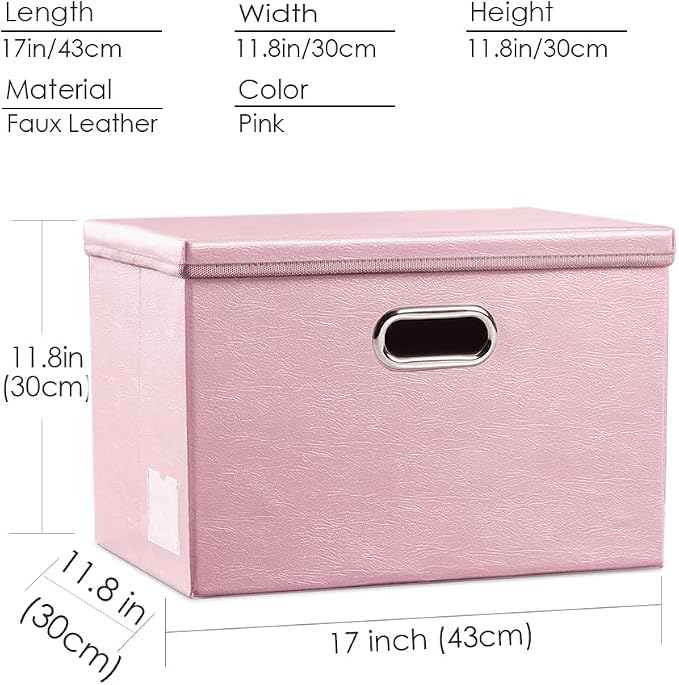 Large Stackable Storage Bins with Lids [5-Pack] Leather Fabric Foldable Storage Boxes Organizer Containers Baskets Cube with Cover for Bedroom Closet Office Nursery Pink (17.7x11.8x11.8) - Image 5