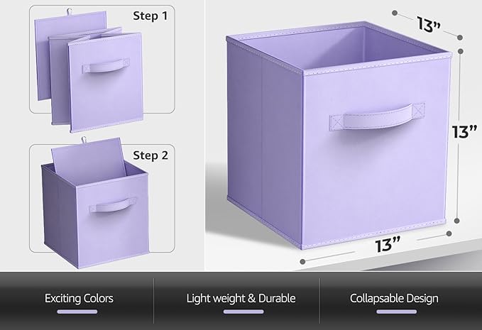 Sorbus Fabric Storage Cubes - 6 Foldable Storage Bins for Organizing Pantry, Cubbies, Toy Box - Clothes Storage & Closet Organizer - 13 Inch Collapsible Cube Baskets for Shelves with Handle - Image 2