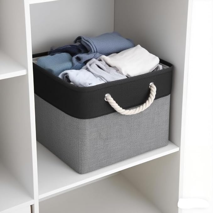 Cube Storage Bins, Collapsible Fabric Storage Cubes Bins, 11 Inch Cube Storage Bins with Handles, Foldable Storage Cubes (Black/Gray, 6Pack) - Image 4