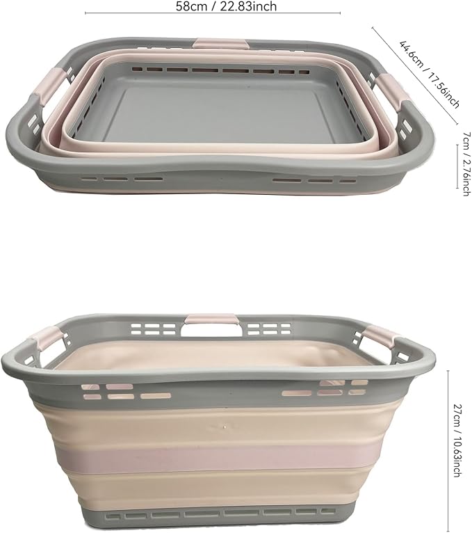 SAMMART 42L (11 Gallon) Collapsible Plastic Storage Basket - Foldable Pop Up Storage Container - Portable Laundry Organizer - Space Saving Hamper (Pink+Lake Green, 42L (Style A)) - Image 5