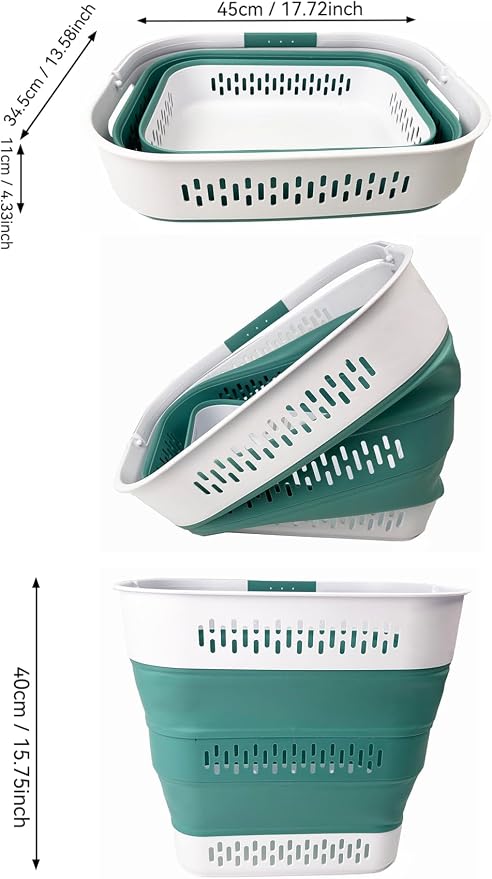 SAMMART 40L (10.5 Gallon) Collapsible Plastic Laundry Basket with Handles - Foldable Pop Up Storage Container/Organizer - Portable Laundry Hamper - Space Saving (2, White/Celadon Green) - Image 2
