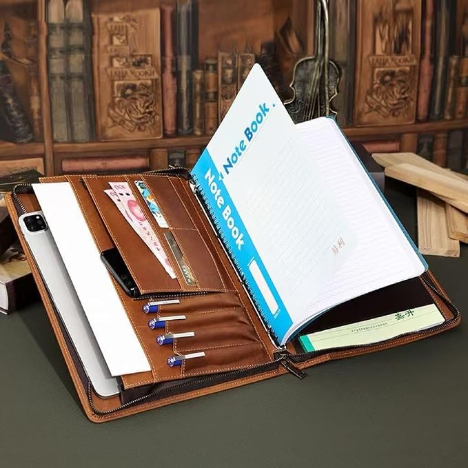 Zippered Padfolio Organizer, Leather Planner Binder, 12.9 Inch Portfolio Folder for Documents, Letter Size Business Card Tablet Document Holder for Men&Women, Brown - Image 2