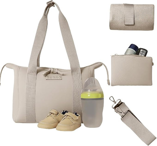 Small Diaper Bag Tote - Lightweight 12x7x8 in Neoprene Diaper Bag with Changing Pad and Pouch, Water-Resistant by Bunso