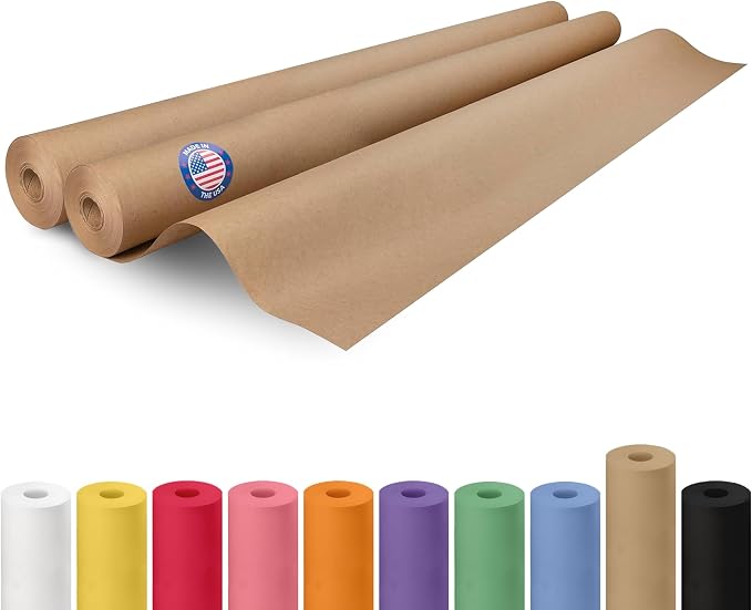 Brown Paper Rolls 48" x 1200" (100 feet), Pack of 2 - USA-Made Thick Kraft Paper Roll 50lb Thickness for Packing, Shipping, Crafts/Arts - 100% Recycled Natural Craft Wrapping Material by IDL Packaging by IDLPackaging