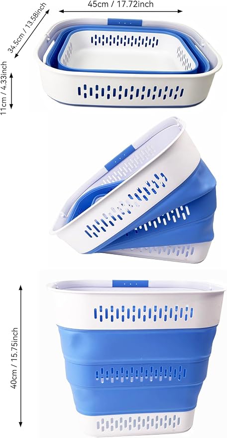 SAMMART 40L (10.5 Gallon) Collapsible Plastic Laundry Basket with Handles - Foldable Pop Up Storage Container/Organizer - Portable Laundry Hamper - Space Saving (2, Quartz Pink+Little Boy Blu) - Image 7