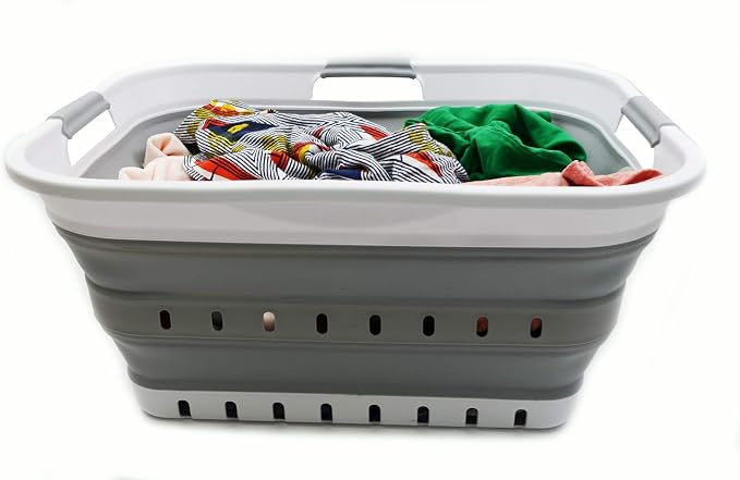 SAMMART 42L (11 gallon) Collapsible Plastic Laundry Basket - Foldable Pop Up Storage Container/Organizer - Portable Basket - Space Saving Hamper/Basket (2, White/Grey) - Image 7