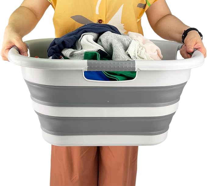 SAMMART 30L (7.9 gallon) Collapsible Plastic Laundry Basket - Foldable Pop Up Storage Container/Organizer - Portable Washing Tub - Space Saving Hamper/Basket (Grey/Deep Grey (Set of 2)) - Image 6