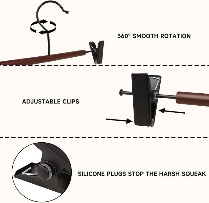 Wire Pants Hangers with Adjustable Clips, Black, 12-Pack | Wooden Skirt Hangers, Non-Slip Clamp Bottom, for Trousers, Jeans, Shorts & Clothing Organization - Image 4