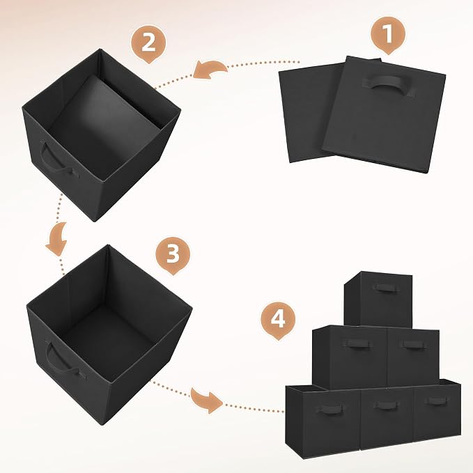 STORAGE MANIAC Storage Cubes, 11 Inch Collapsible Storage Bins with Handles, 4 Pack Fabric Foldable Bins for Organization, Durable Storage Bins for Closet, Shelves, Offices, 4-Pack Black - Image 6