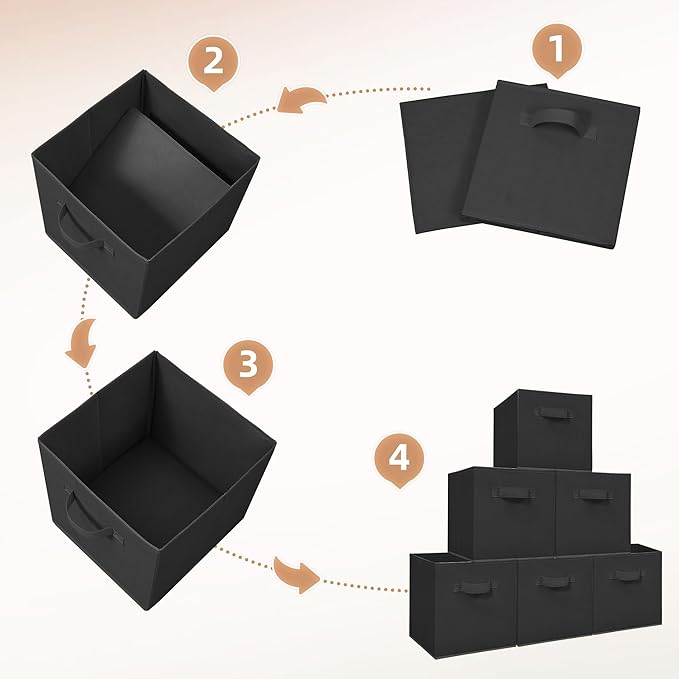STORAGE MANIAC Storage Cubes, 11 Inch Collapsible Storage Bins with Handles, 8 Pack Fabric Foldable Bins for Organization, Durable Storage Bins for Closet, Shelves, Offices, 8-Pack Black - Image 6