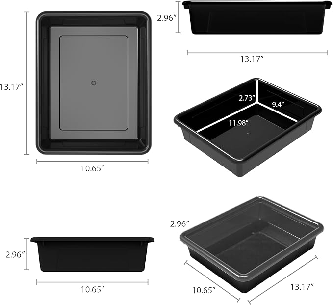 Storex Letter Size Flat Storage Tray – Organizer Bin with Non-Snap Lid for Classroom, Office and Home, Black, 5-Pack (62535A05C) - Image 8