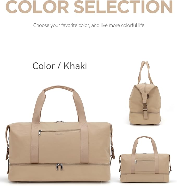 Oeihuivt Weekender Bags for Women with - 21 Inch Large Travel Duffel Bag Set with Shoe Compartment, Heavy-Duty nylon Carry On Overnight Tote Khaik-1A - Image 2