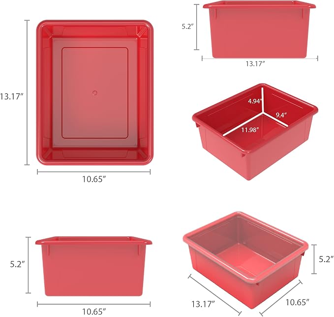Storex Letter Size Deep Storage Tray – Organizer Bin for Classroom, Office and Home, Red, 5-Pack (62525A05C) - Image 6