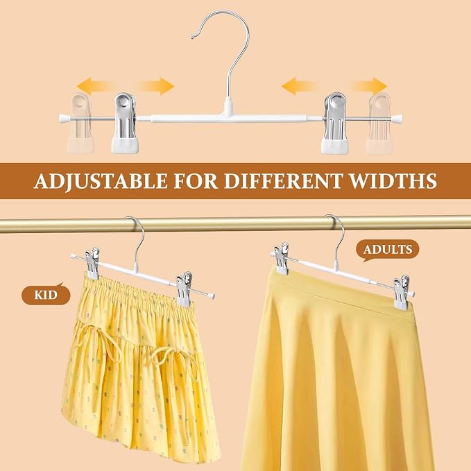 14 Inch Heavy Duty Pants Skirt Hangers with Clips, White, 10 Pack | Metal,Space Saving,Adjustable,Hanger for Jeans Shorts Clothes Slacks Trousers,For Adult,Men,Women,Children,Non Slip - Image 2
