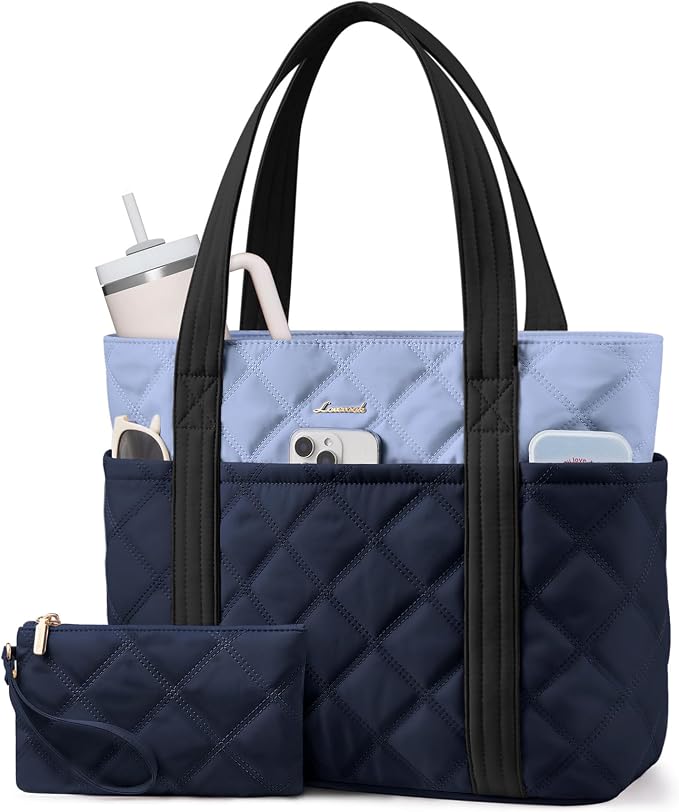 LOVEVOOK Puffer Tote Bag for Women, Puffy Work Handbag with Cup Holder, Travel Carry On Bag with Zipper for Teacher Nurse Gym by LOVEVOOK