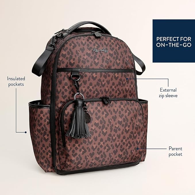 Itzy Ritzy Boss Plus Large Diaper Bag Backpack with 19 Pockets (Leopard) | Includes 2 Insulated Bottle Pockets, Changing Pad, Stroller Clips, Comfortable Padded Straps, Easy-to Clean, Travel-Ready - Image 4