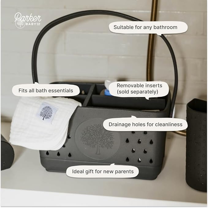 Parker Baby Co. Quick-Dry Bath Caddy Organizer with Handle - Smoke, Large | BPA-free, food-grade shower caddy & bath organizer that stores toys and bath supplies in a sturdy, easy-carry handle design - Image 5