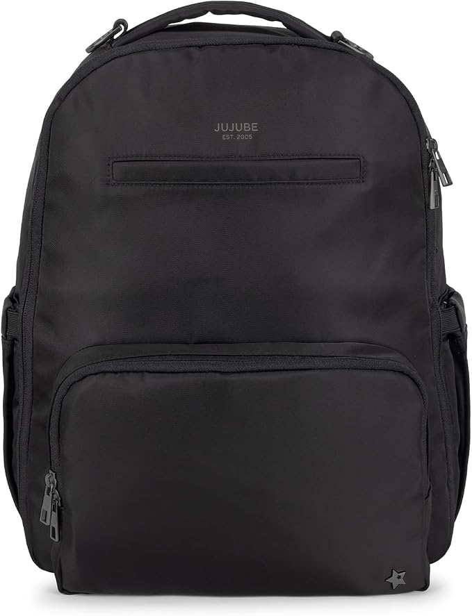 JuJuBe Classic Diaper Backpack Machine Washable Baby Travel Bag, Black Out | Portable Changing Pad, Stroller Straps & Large Travel Backpack for Bottles, Wipes, Diapers & Pacifiers by JuJuBe