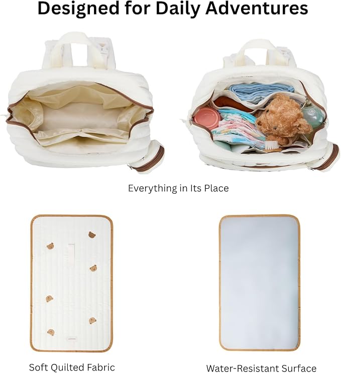 Large Diaper Bag Backpack with Changing Pad, Insulated Bottle Pockets, Travel & Hospital Bag for Mom & Dad (Large - Beige Bears) - Image 3