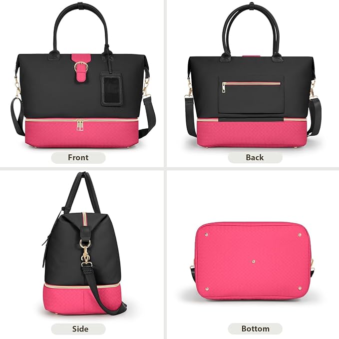 Leather Weekender Bags for Women, Travel Duffel Bag PU Overnight Bag Carry On Tote Bag with Shoe Compartment Wet Pocket - Image 7