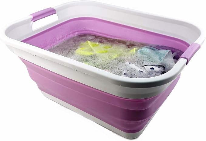 SAMMART 41L (10.8 gallon) Collapsible Plastic Laundry Basket - Foldable Pop Up Storage Container/Organizer - Portable Washing Tub - Space Saving (Rectangular, Ceramic Blue+Pale Purple (Set of 2)) - Image 4