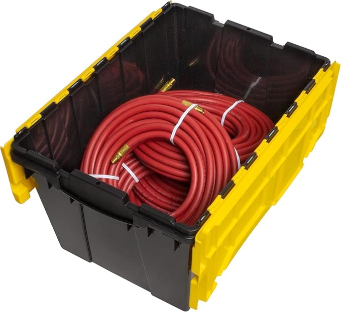 Akro-Mils KeepBox 12 Gallon Storage Container, Nesting and Stackable Plastic Storage Box with Lid Attached, Organizer Tote for Garages, Closets, Moving, 21-1/2" x 15" x 12-1/2", Black/Yellow, 6-Pack - Image 8