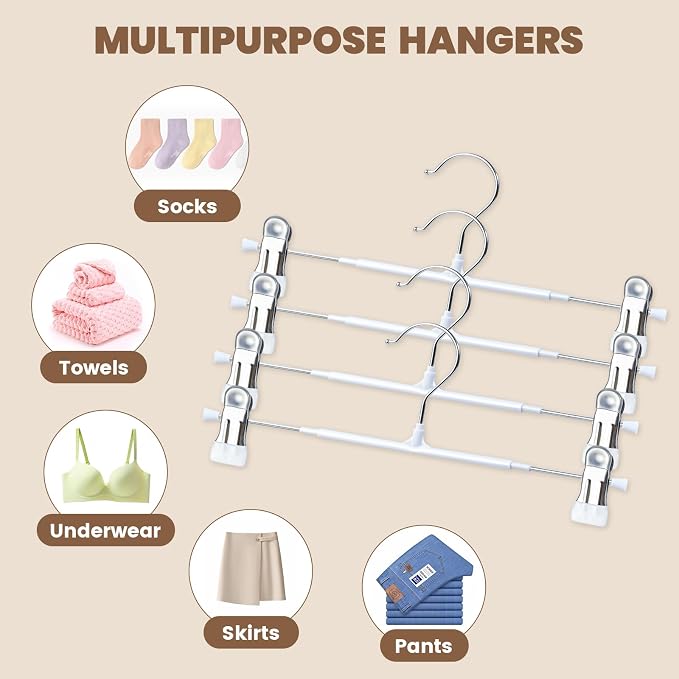 HUADYMEET 12 Inch Heavy Duty Pants Skirt Hangers with Clips,White,30 Pack | Metal,Space Saving,Adjustable,Hanger for Jeans Shorts Clothes Slacks Trousers,For Adult Men Women Children, Non Slip - Image 5