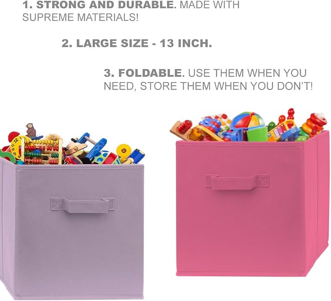 13 Inch Cube Storage Bins - 6 Pack - Large, Dual Handles, Foldable | 13x13 Fabric Bins for Organizing Closet, Clothes and Toys - Image 3