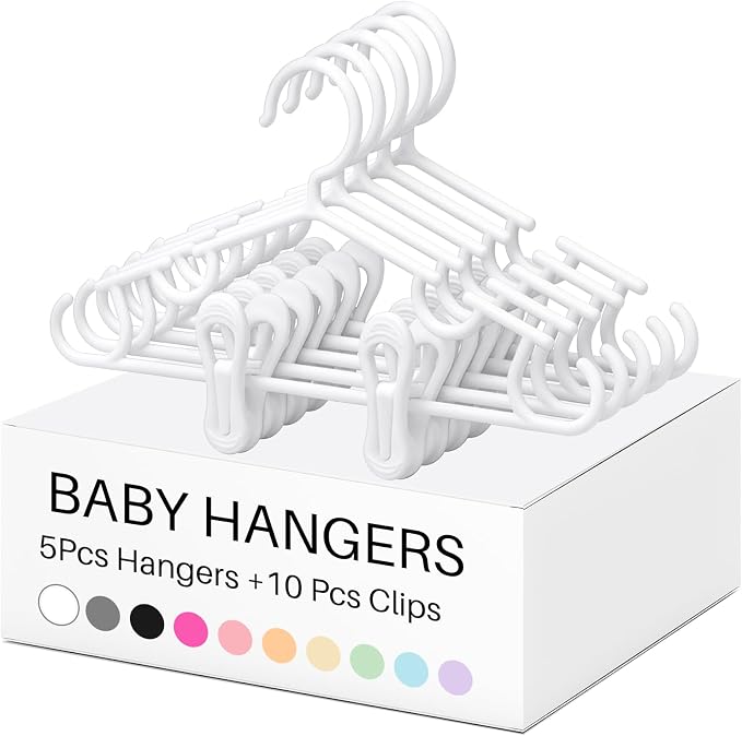 Hsei Baby Hanger with Clip for Pant,15 Packs Total,White,10.6 Inch | 5 Kids Plastic Hanger with 10 Clips for Newborn, Nursery, Daycare, Preschool, Closet, Wardrobe Organizer for Baby Shower by Hsei
