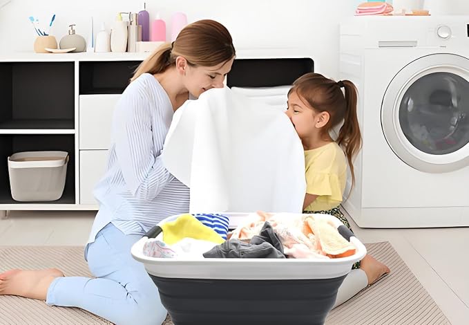 SAMMART 42L(11 gallon) Collapsible Plastic Laundry Basket-Foldable Pop Up Storage Container-Portable Washing Tub-Space Saving Basket,Water capacity 34L(9 gallon) (1 Rectangular - strengthen, Black) - Image 3