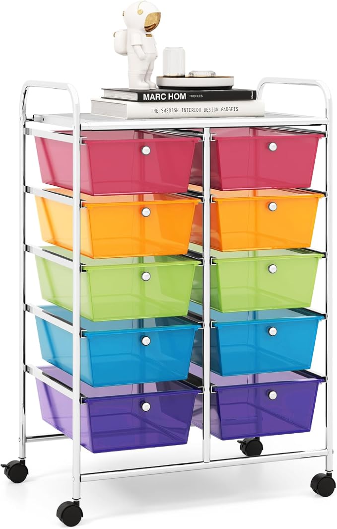 RELAX4LIFE Rolling Storage Cart with 10 Drawers - Craft Storage Cart with Lockable Wheels,Utility Cart, Art Cart Organizer for Crafting Storage, Studio, Office, School Rolling Drawer Cart (Rainbow) by RELAX4LIFE